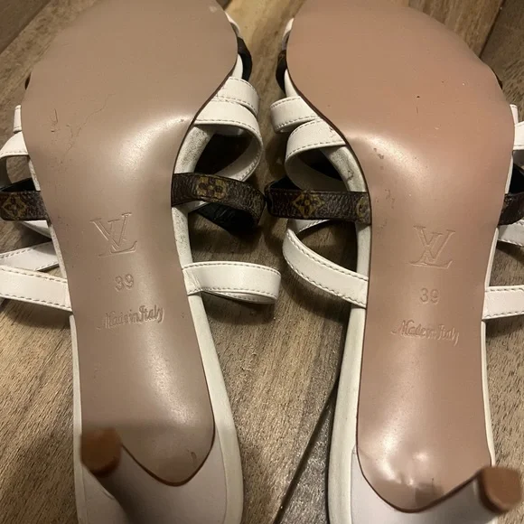 Louis Vuitton White and Brown Strappy Sandals - Picture 3 of 3